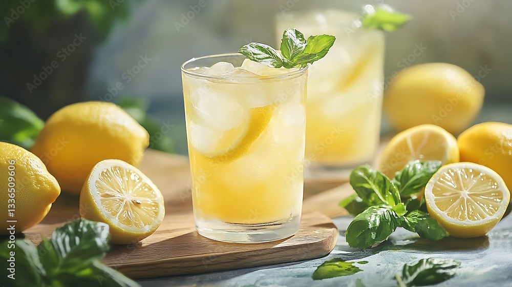Refreshing Homemade Lemonade with Basil Garnish Refreshing Homemade Lemonade with Basil Garnish
