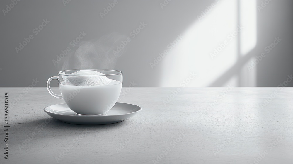 A transparent cup filled with milk with steam rising from it A transparent cup filled with milk with steam rising from it
