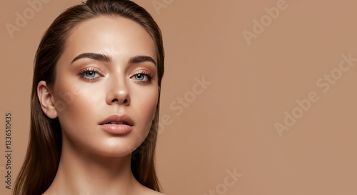 Young woman beauty portrait, subtle, posing against neutral background
