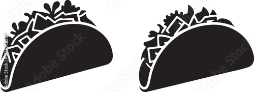 Tacos silhouette vector art illustration. Tacos vector icon. Taco with tortilla shell Mexican lunch flat vector icon for food apps and websites.