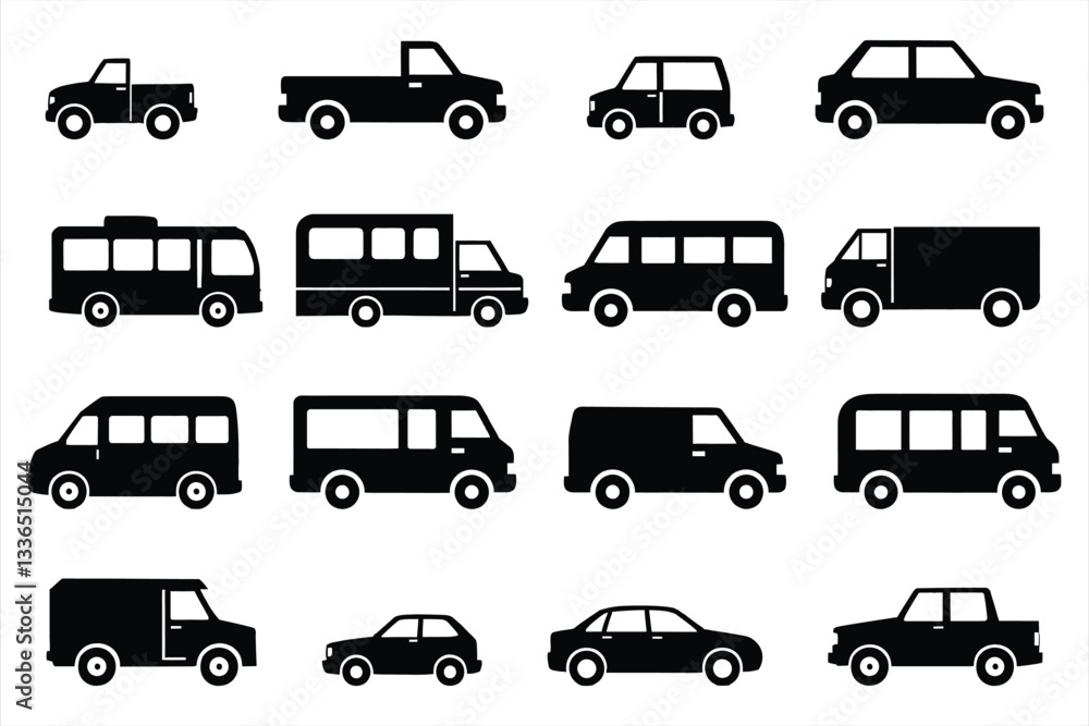 Collection of Various Vehicle Silhouettes for Transportation and Automotive Design Collection of Various Vehicle Silhouettes for Transportation and Automotive Design