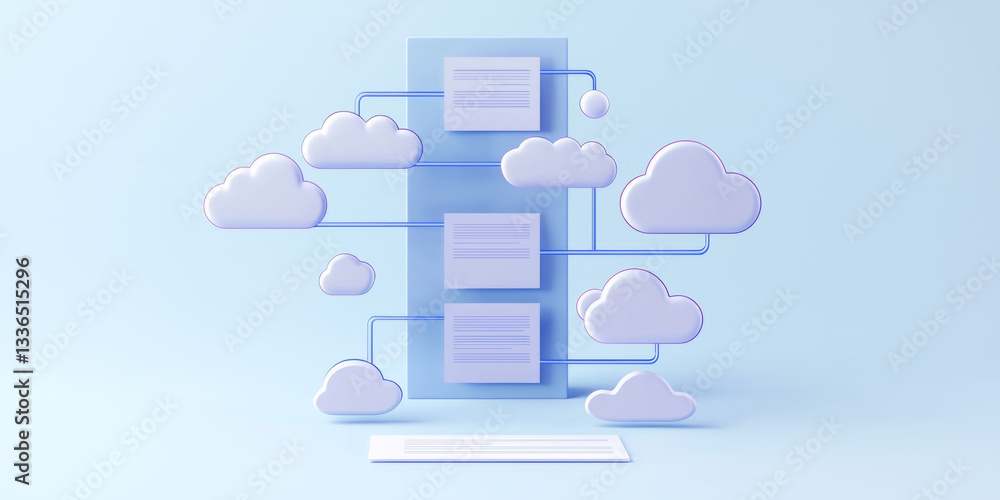 Simple, elegant line-art flowchart demonstrating cloud-based document management