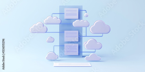 Obraz na płótnie Simple, elegant line-art flowchart demonstrating cloud-based document management w salonie