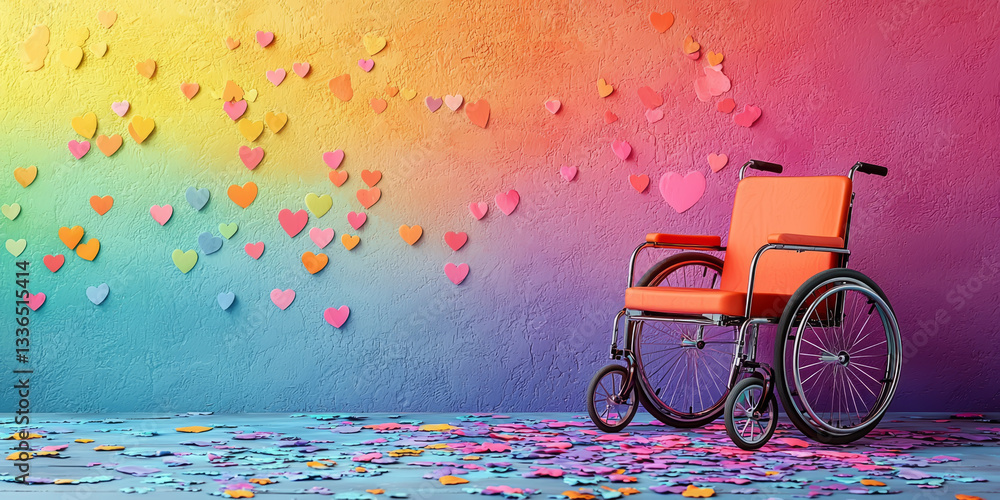 Soft pastel background with wheelchair-accessible symbols