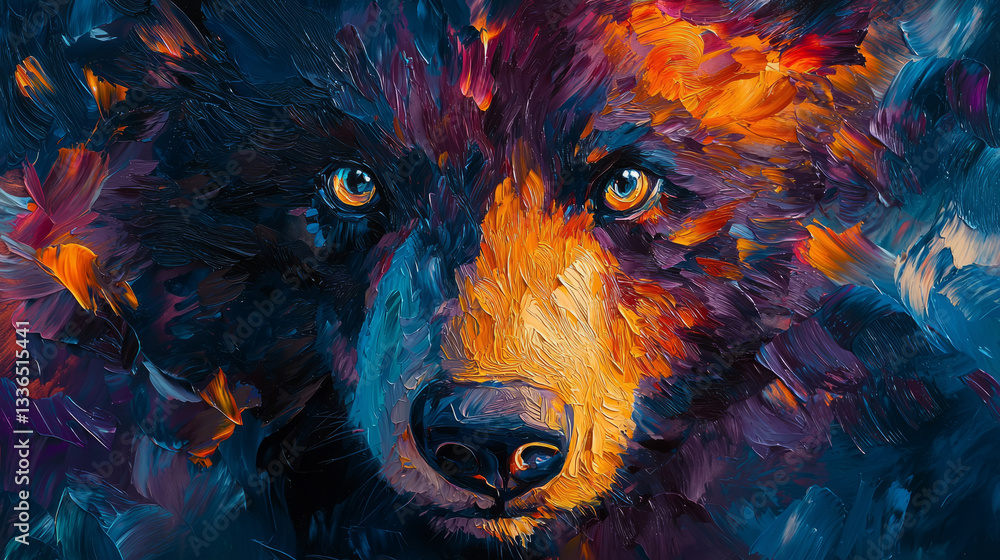 surreal bear portraits featuring glowing eyes, soft fur, and dramatic lighting.