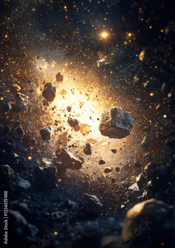Obraz na płótnie Stunning view of an asteroid belt with massive floating rocks and cosmic dust w salonie