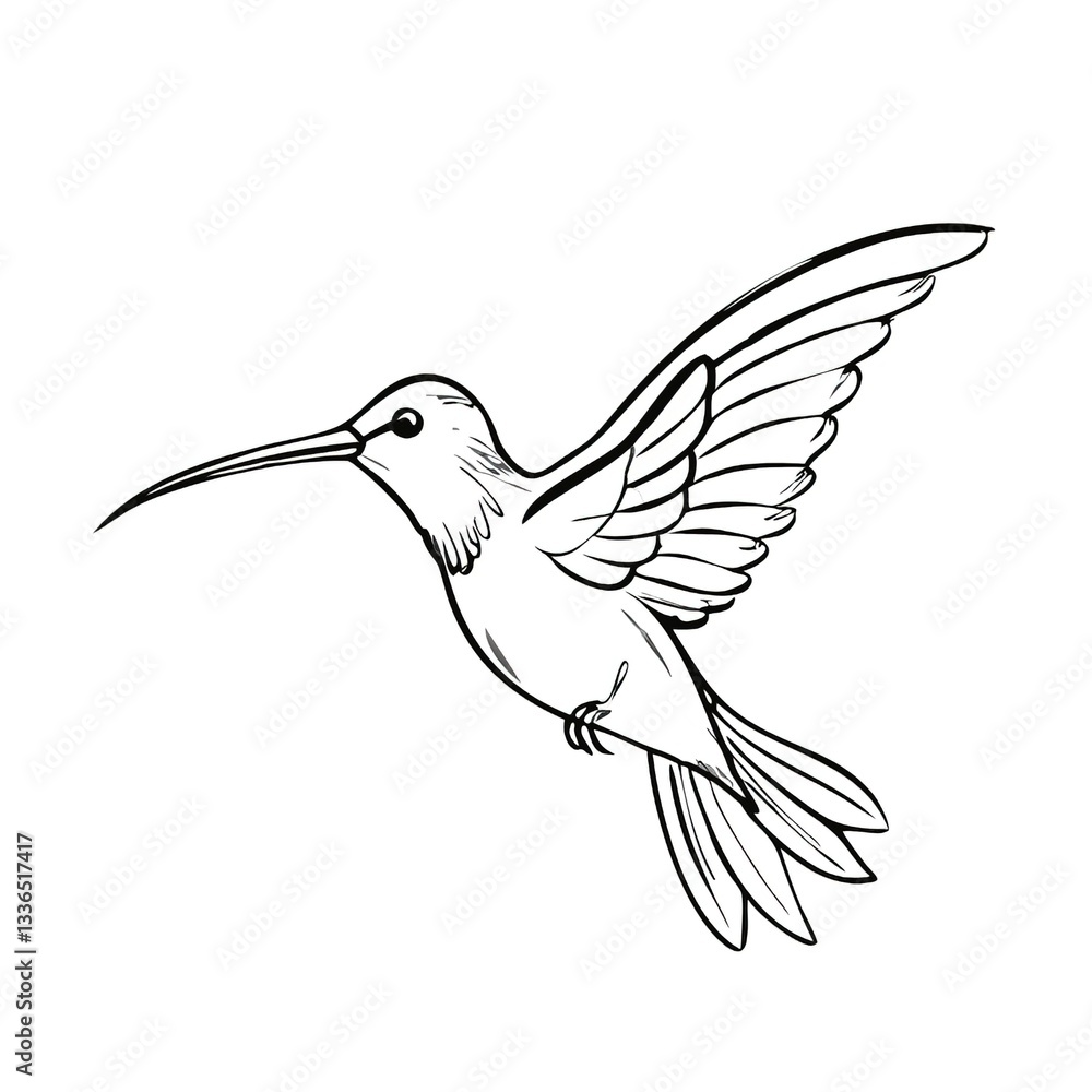 Obraz premium Hummingbird Line Art – Black and White Bird Illustration