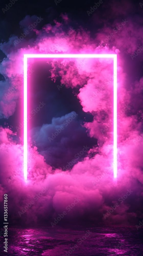 Pink Neon Frame and Smoke Clouds Pink Neon Frame and Smoke Clouds