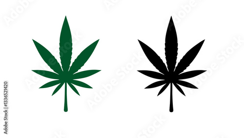 Cannabis leaf icons, green and black silhouettes, represent herbal and wellness concept