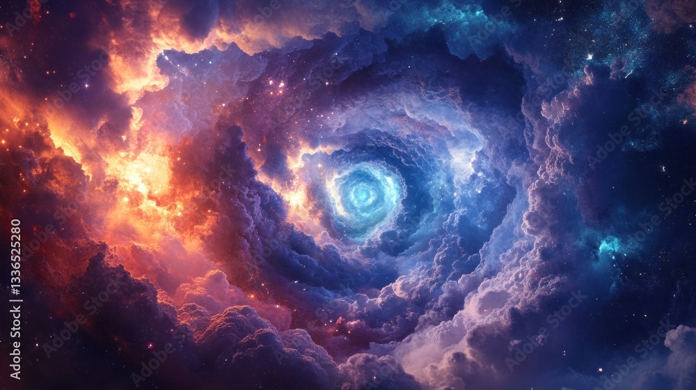 Fototapeta premium Spectacular cosmic nebula with swirling clouds and vibrant celestial light
