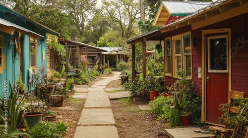 Wallpaper Mural Colorful cottages line a garden path. Torontodigital.ca