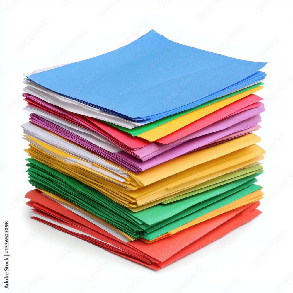 A neatly stacked collection of vibrantly colored papers representing business negotiation documents in a professional office setting for effective communication and strategic planning A neatly stacked collection of vibrantly colored papers representing business negotiation documents in a professional office setting for effective communication and strategic planning