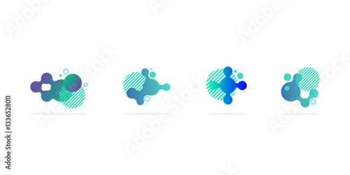 Set of round abstract badges, icons or shapes in mint, green and blue colors. modern vector illustration.