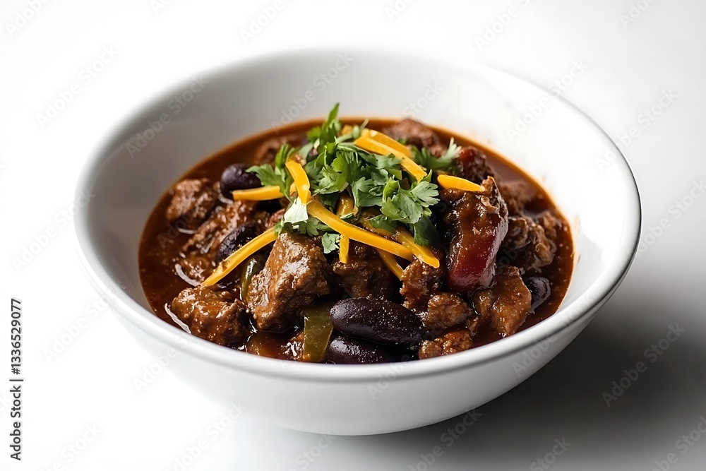 beef chili in a white container seen from the flank low viewpoint at a 33 degree slope soft glow on a white setting
beef chili in a white container seen from the flank low viewpoint at a 33 degree slope soft glow on a white setting