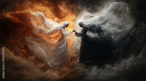 Dueling Spirits of Light and Shadow Entwined in Cosmic Dance of Contrast Balance and Harmony