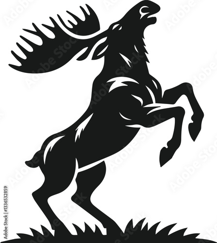 moose rearing up on hind legs with aggressive stance vector illustration