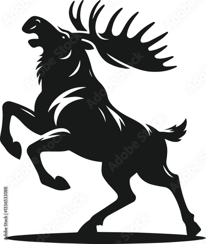 moose rearing up on hind legs with aggressive stance silhouette