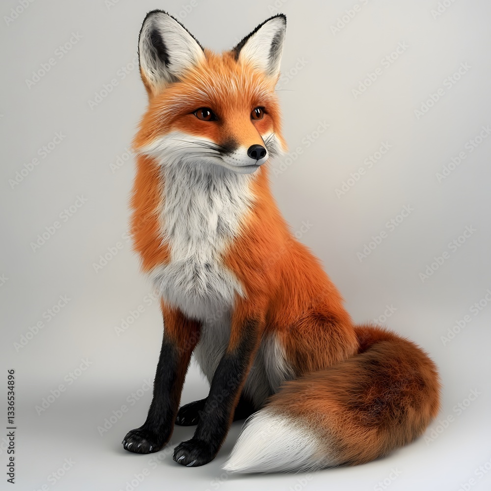Highly detailed, photorealistic red fox sitting gracefully on a white background Highly detailed, photorealistic red fox sitting gracefully on a white background