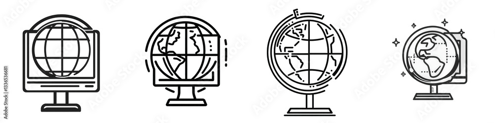 Globe Icons Digital, Analog, and Abstract isolated on white or transparent png Globe Icons Digital, Analog, and Abstract isolated on white or transparent png