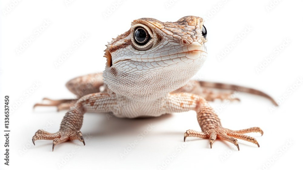 Fototapeta premium Close-up of a young bearded dragon lizard on white background.