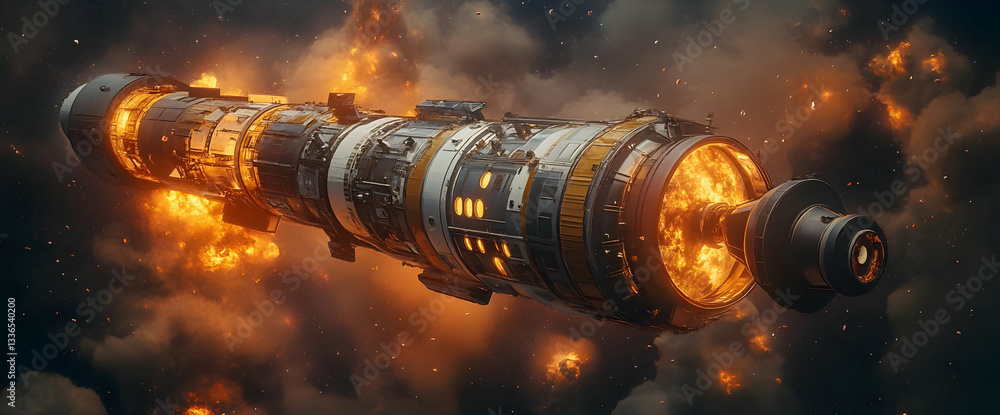Fototapeta premium Spaceship Exploding in Deep Space Epic Scene of Destruction and Cosmic Mayhem Futuristic Spacecraft Demise