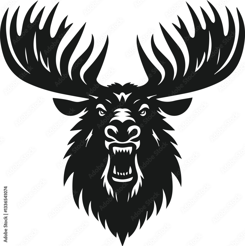 angry moose wide antlers silhouette vector angry moose wide antlers silhouette vector