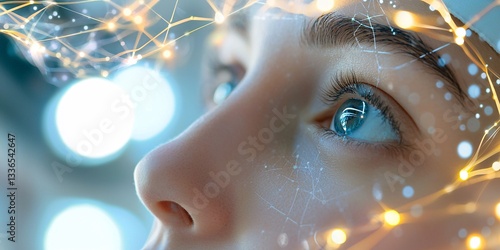 Healthcare Innovation and Medical Technology with Doctor Concept. Close-Up View of Human Eye with Digital Patterns