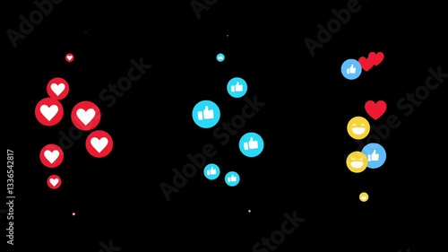 Facebook live reactions of emojis and icons animation in 4K alpha channel. Easy to use in any video. Social media live reactions live-stream, live chat, Live-style animated icon, and chat in 4K.
