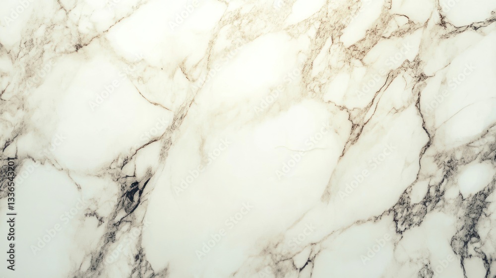 Fototapeta premium Close-up of elegant white marble texture with subtle brown veining and soft lighting.