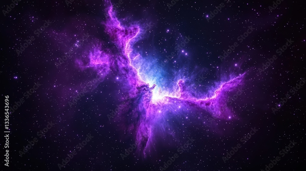 Fototapeta premium Majestic Eagle Soaring Through a Vibrant Nebula with Towering Pillars of Cosmic Gas and Dust
