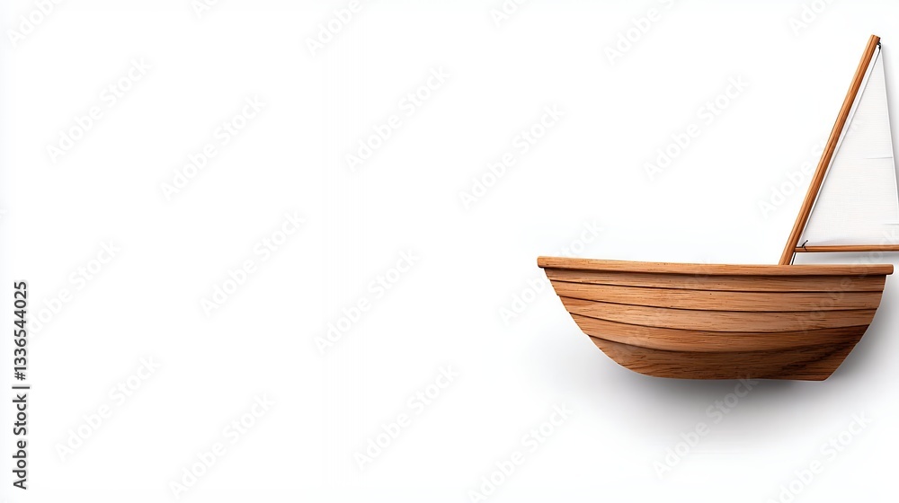 Fototapeta premium Wooden Sailboat Model on White Background