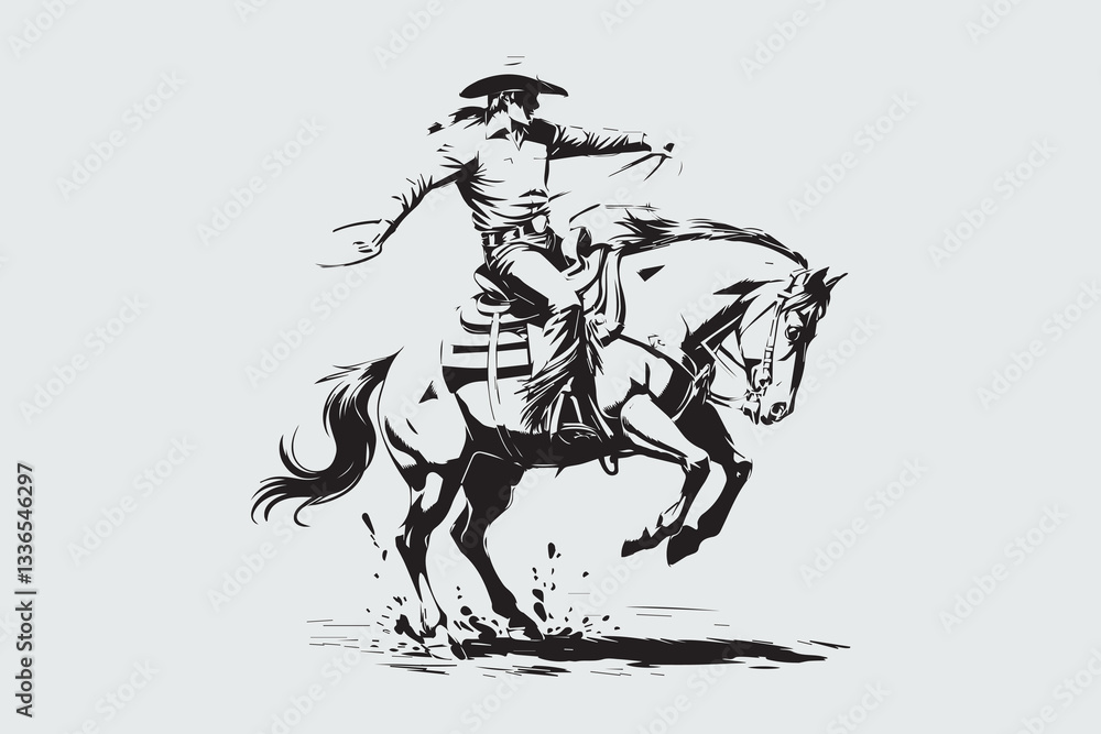 Fototapeta premium Cowboy in Action Riding Into the Wild vector