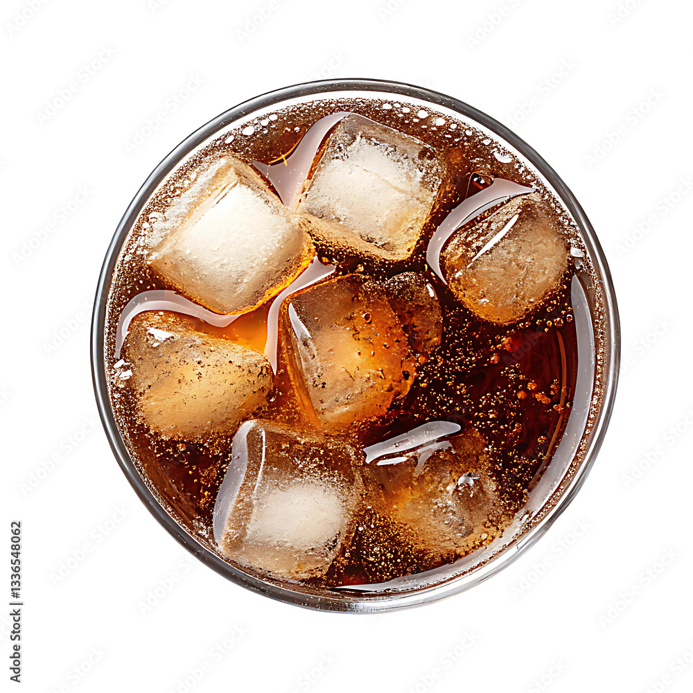Iced Cola with Glowing Ice Cubes Refreshing Carbonated Drink on White Background Iced Cola with Glowing Ice Cubes Refreshing Carbonated Drink on White Background