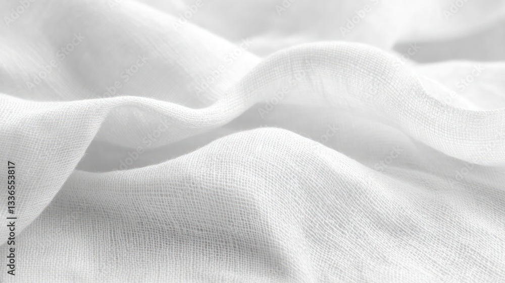 Obraz premium Close-up of soft, white fabric with gentle folds and wrinkles, showing texture and drape.