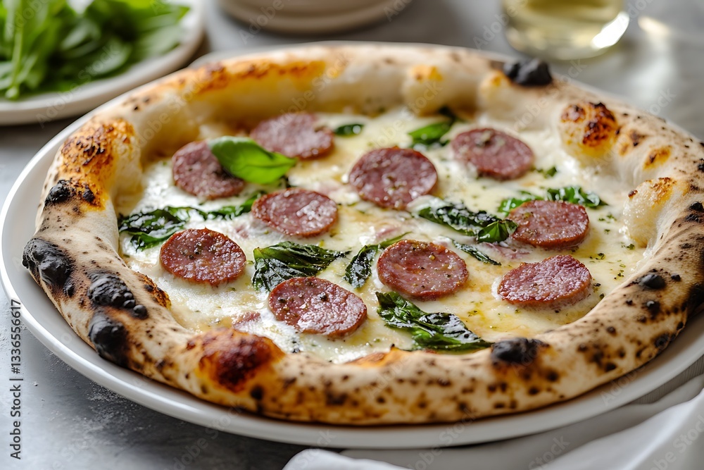 pizza with cured meat on white frame
pizza with cured meat on white frame