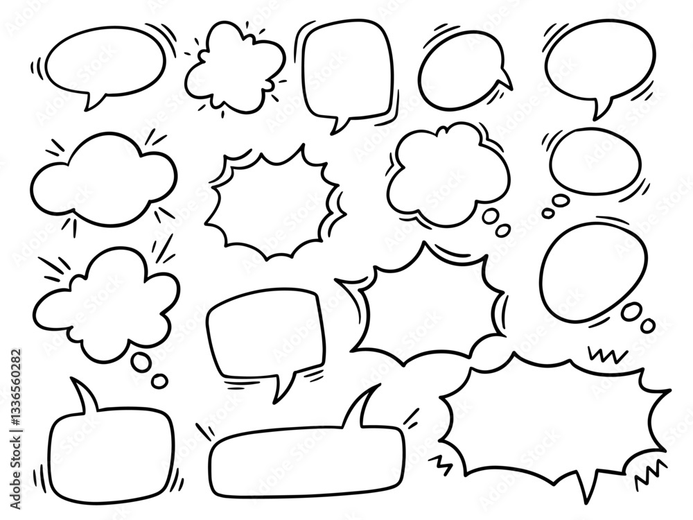 Fototapeta premium Speech Bubbles hand drawn doodle comic bubble chat. Vector Illustration