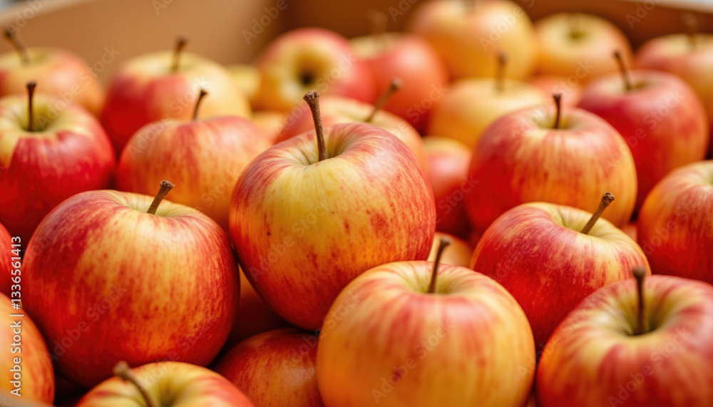 Fresh and vibrant apples in box, showcasing their crisp and juicy texture Fresh and vibrant apples in box, showcasing their crisp and juicy texture