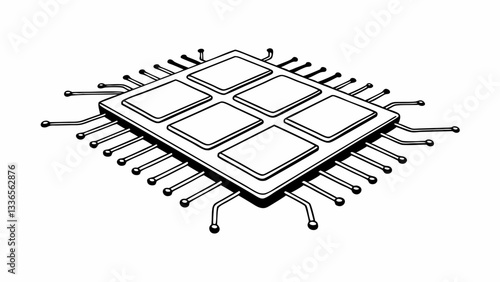 "Microchip Icon"

Theme: A clean, thin-line microchip with square pads and connections extending outward.