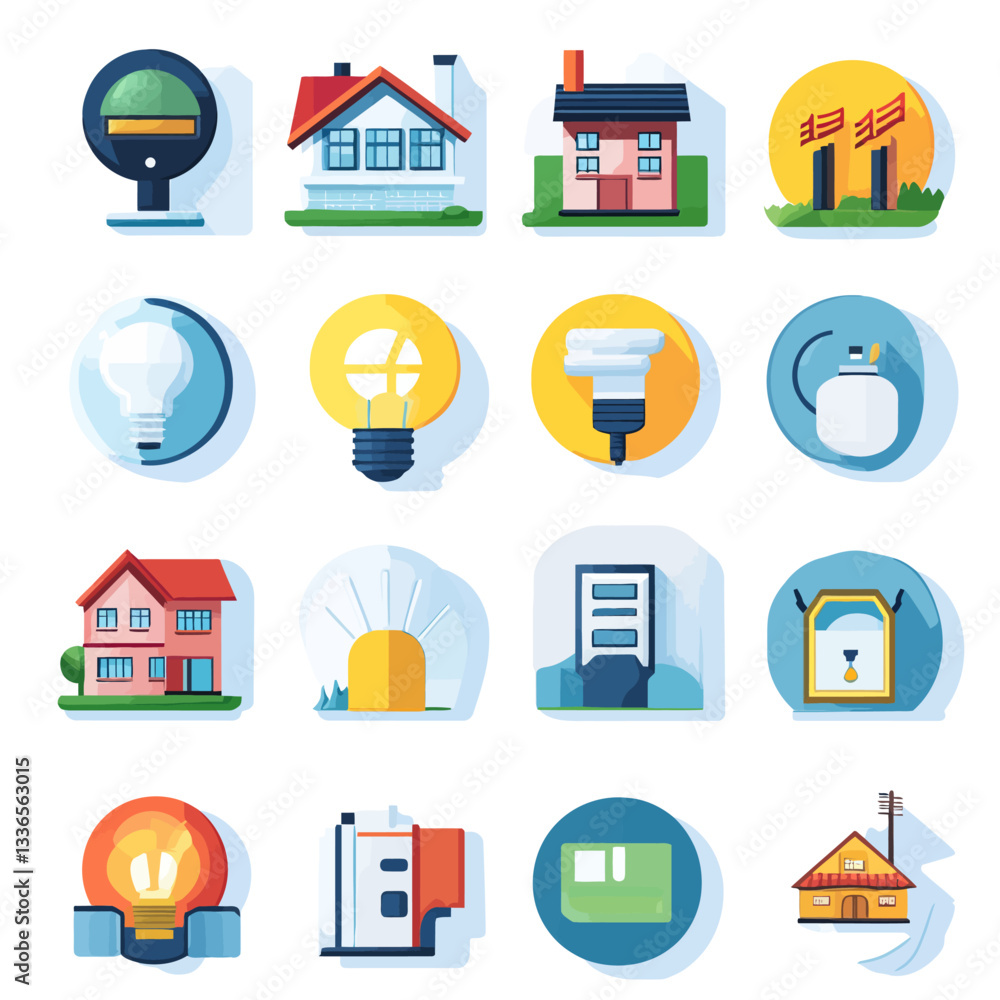 Energy and home related icons, electrical and home building illustrations. Energy and home related icons, electrical and home building illustrations.