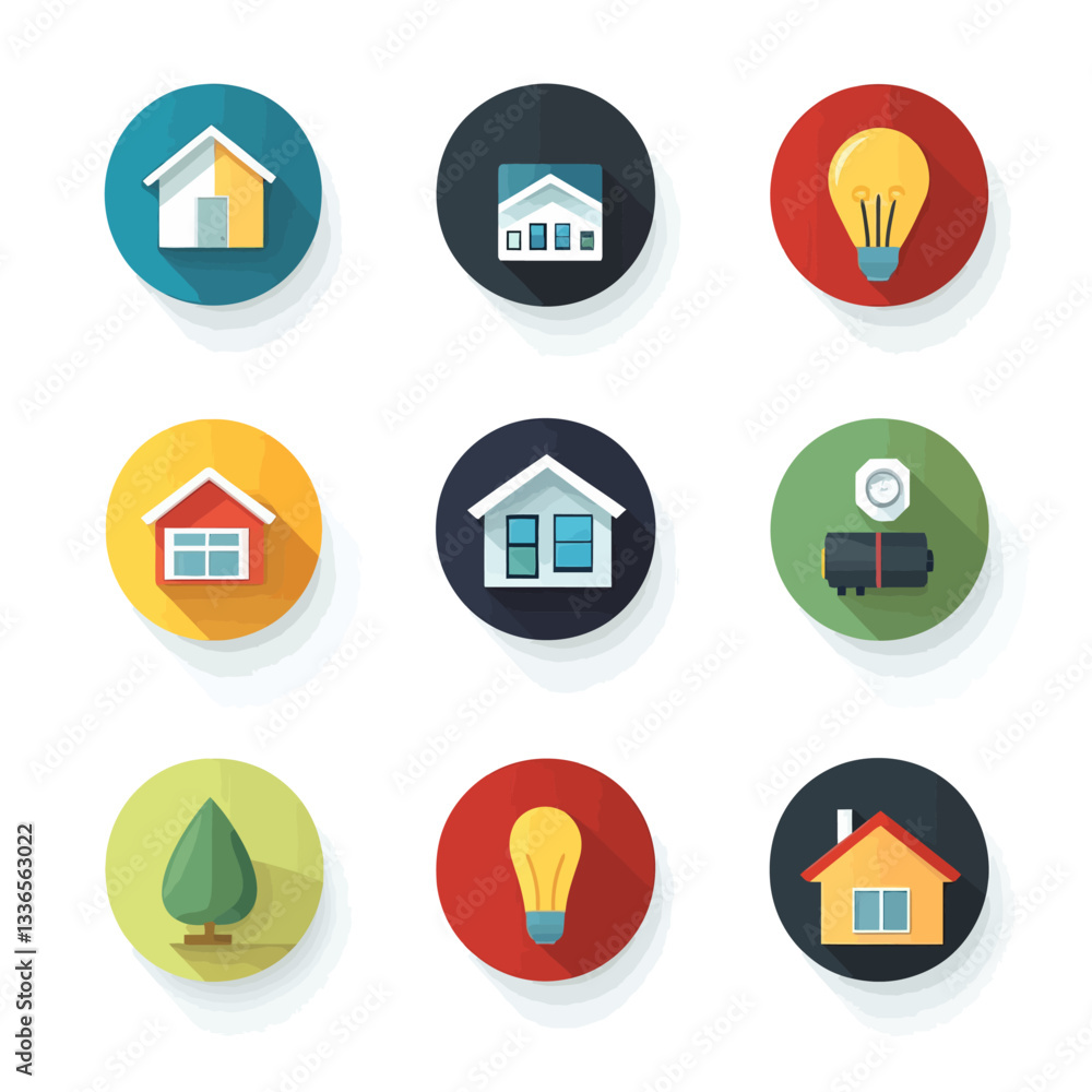 Energy, Home, and Environment Vector Icons, Set on White Background Energy, Home, and Environment Vector Icons, Set on White Background