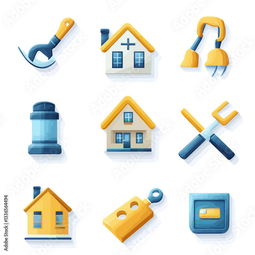 House and tools icons, residential repair, construction and home improvement.