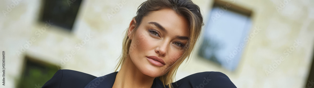Fototapeta premium Portrait of a confident woman outdoors during a sunny day in a modern urban environment