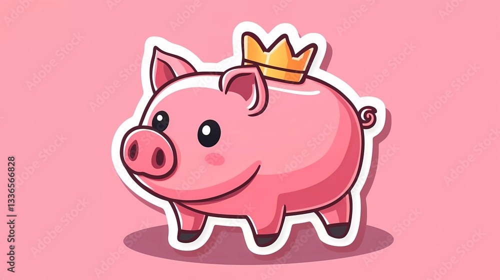 Golden piggy bank with money inside, representing prosperity, economic stability, and financial security, a valuable visual for investment themes, sketchbook style