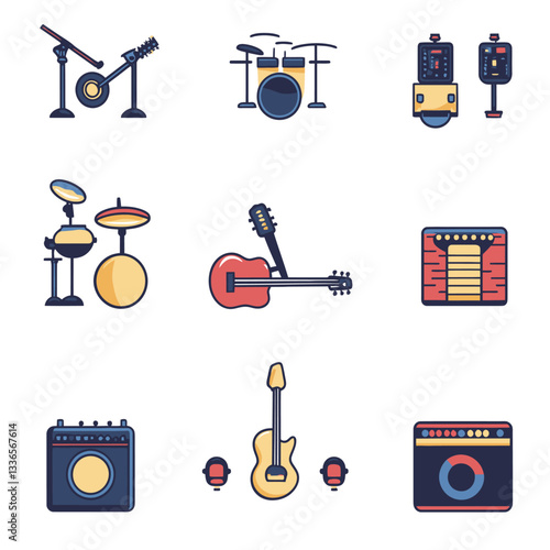 Musical Instruments Vector Set, Icon Collection, Music Studio Equipment Design