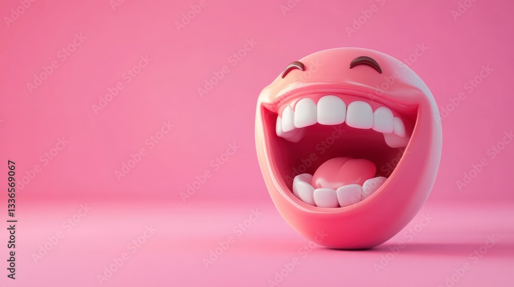 Naklejka premium Laughing Emoji with Big Smile on a Pink Background Concept