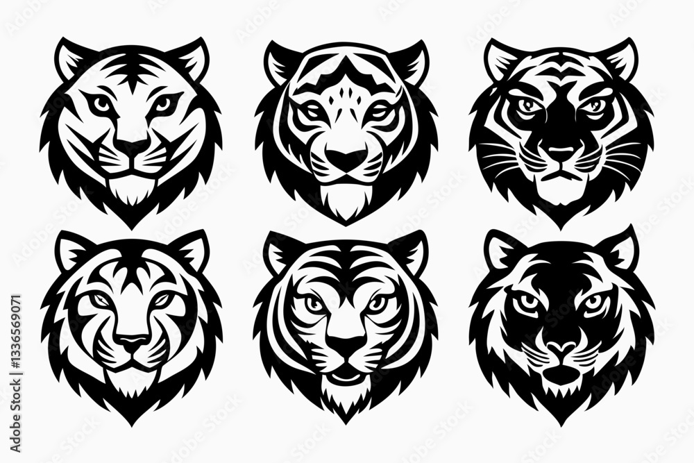 Obraz premium tiger head icon line art silhouette vector illustration