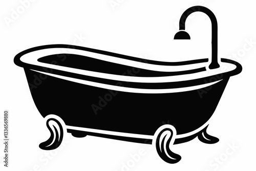 baby bathtub line art silhouette vector illustration