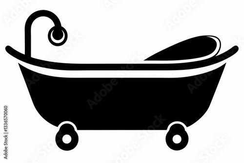 baby bathtub line art silhouette vector illustration