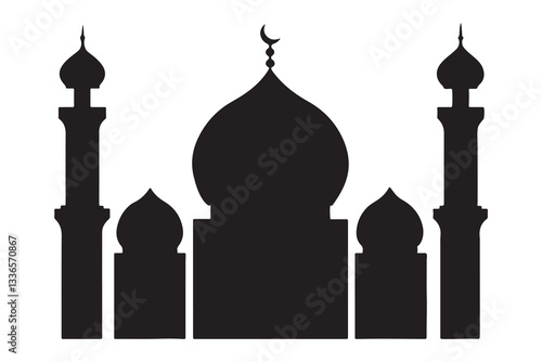 mosque silhouette vector, isolated black silhouette of a mosques collection, black silhouette mosque vector illustration
