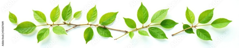 Fototapeta premium Leaves on a branch isolated on white background, branches, plants